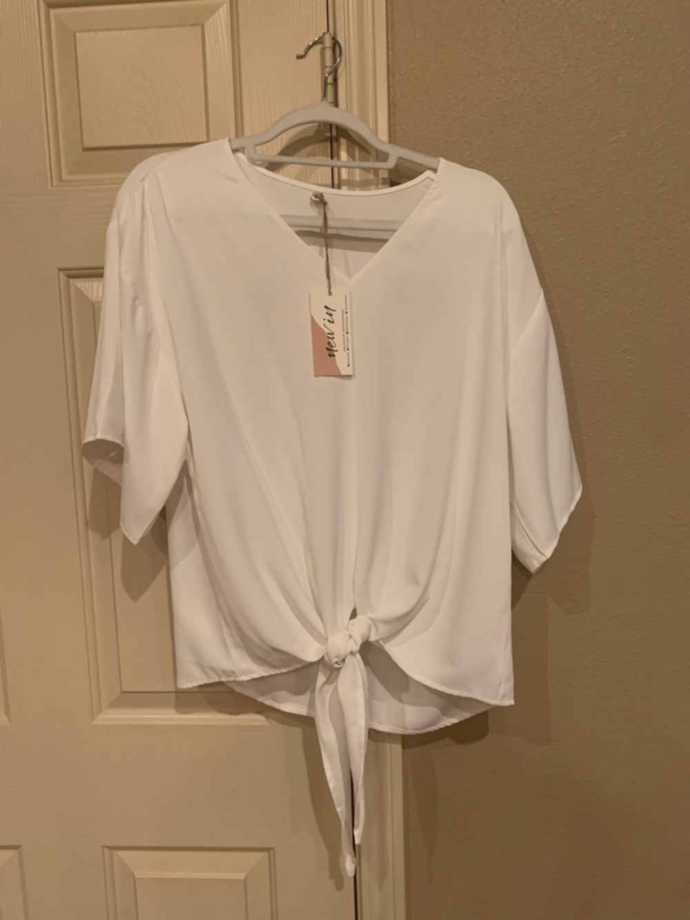 Tie-Front V-Neck Women's Blouse in White